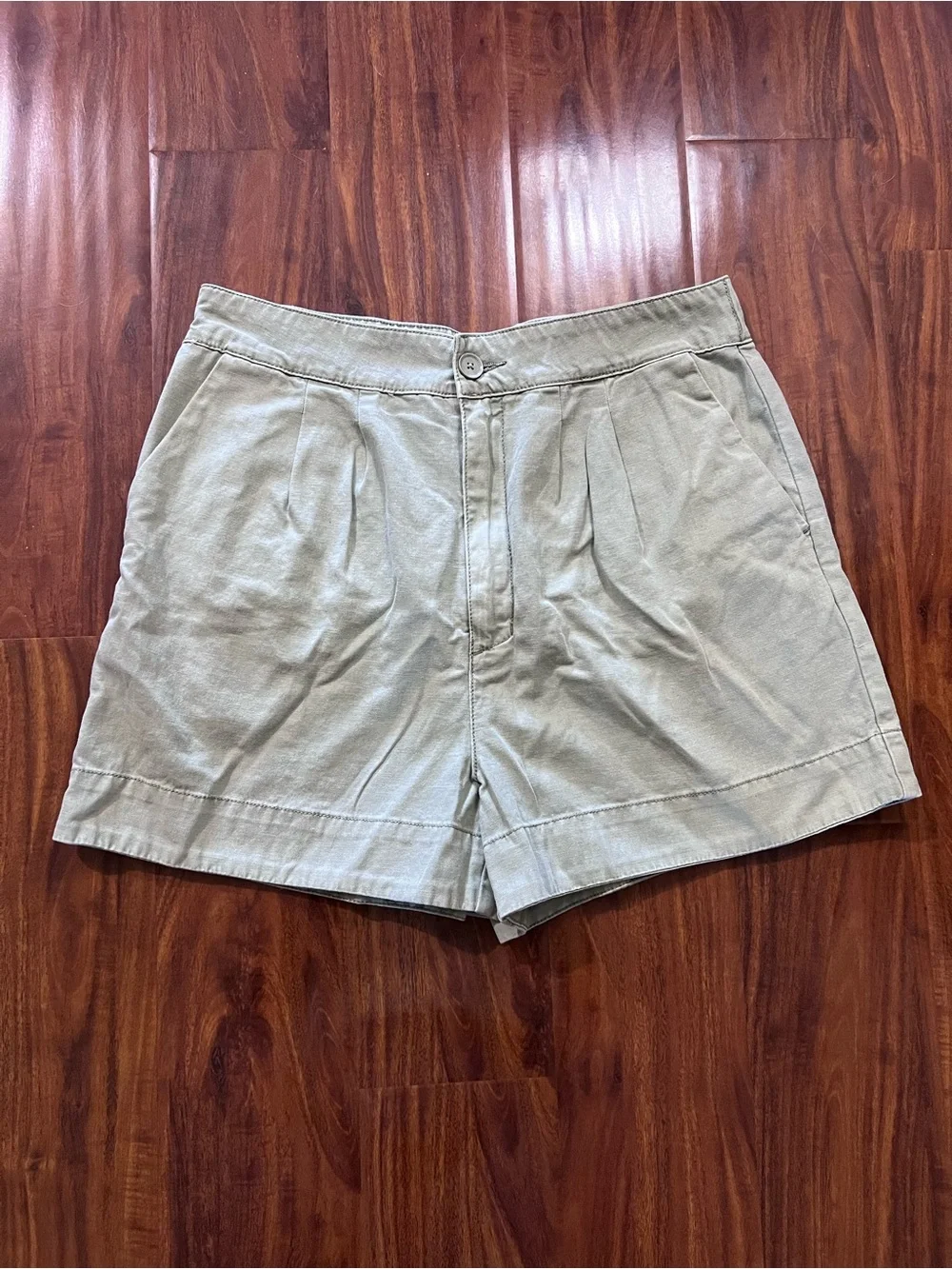 Joie High Rise Linen Blend Pleated Shorts Faded Cactus Green size medium